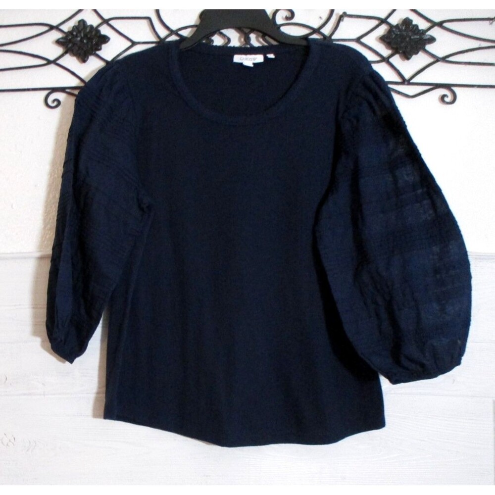 Chico's Knit Top Women's Size 2 US L Blue Long Sleeve Round Neck